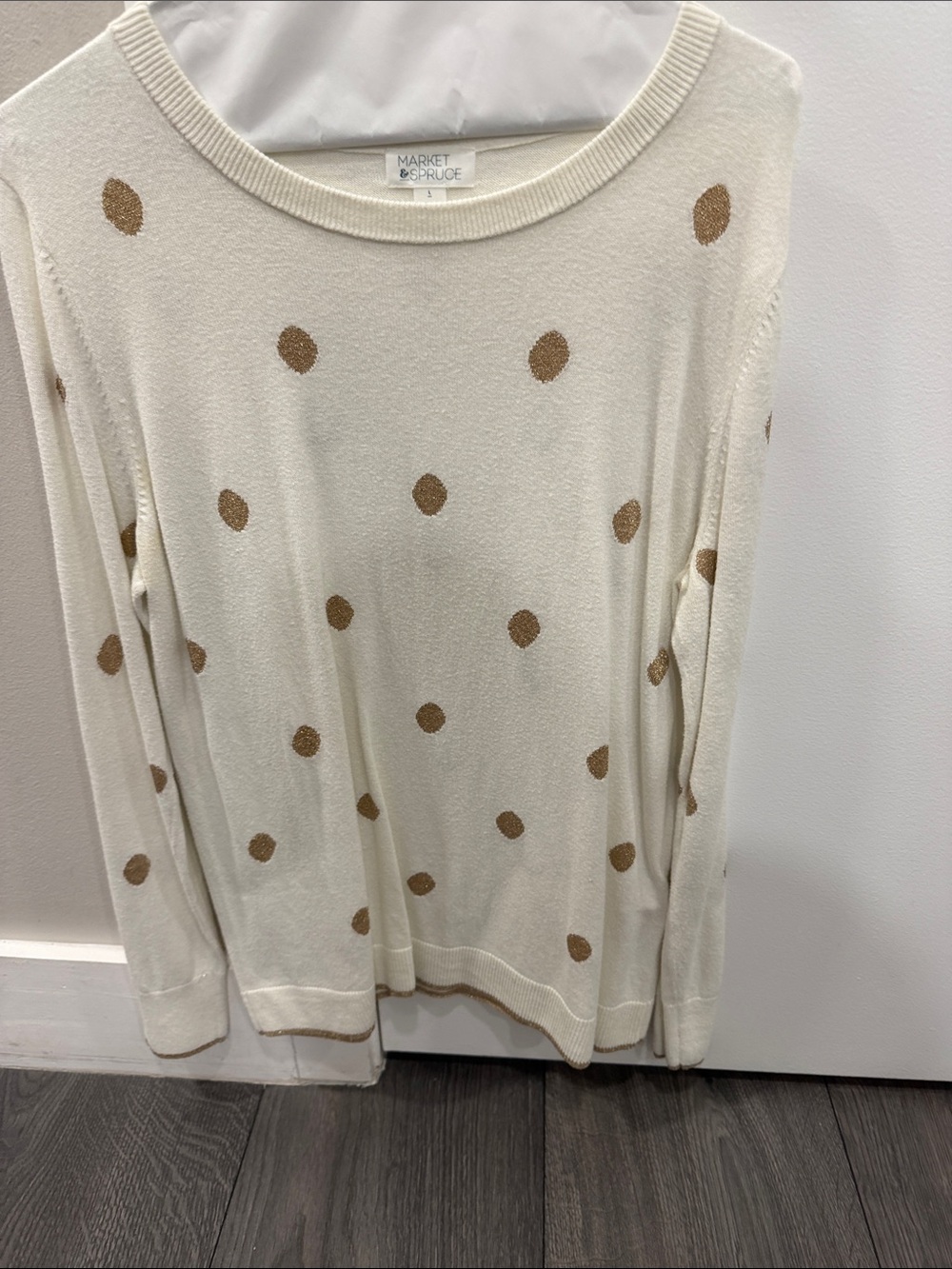 Market & Spruce Cream Sweater with Gold Polka Dots